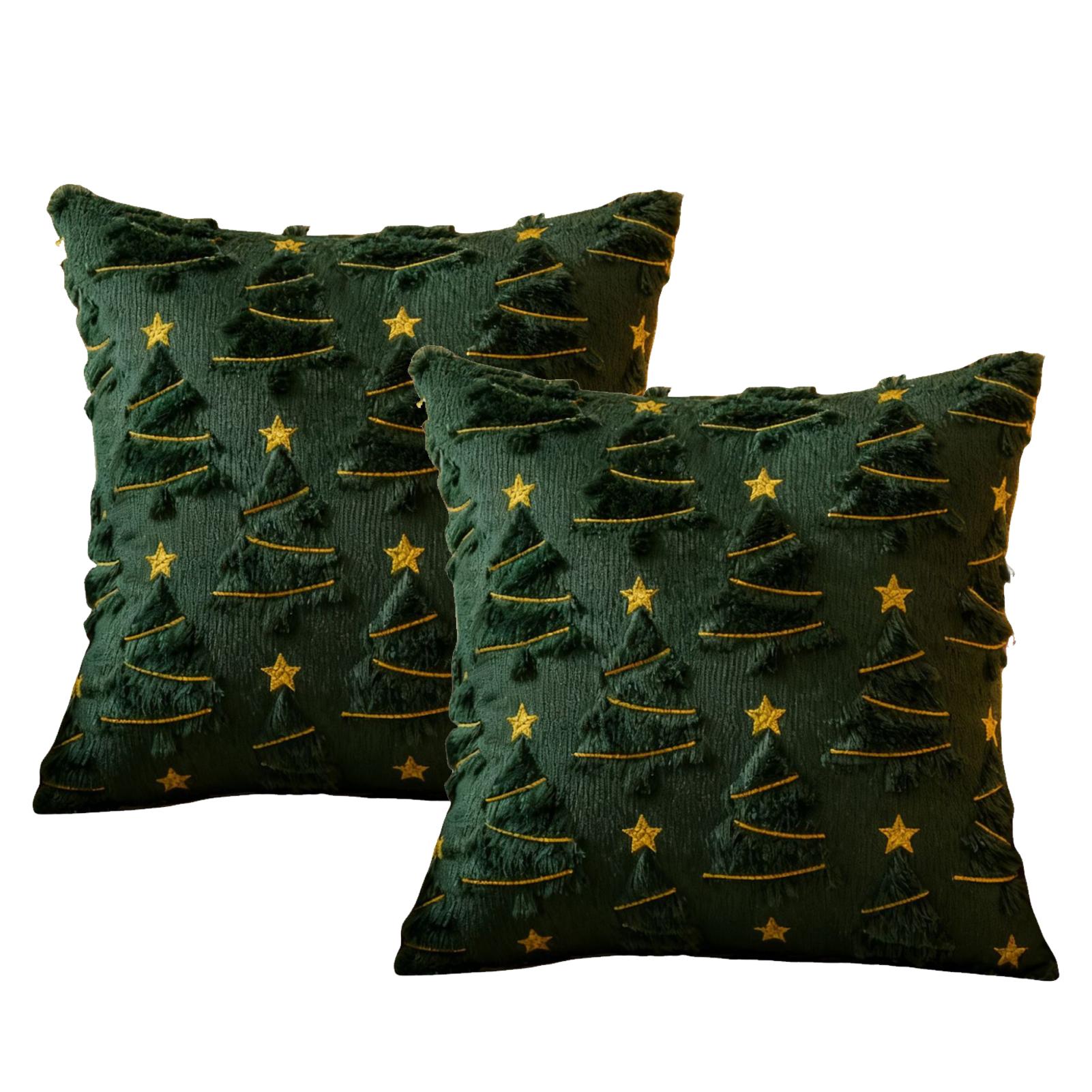 2Pcs Green Pillowcase Plush Washable Cushion Xmas Zipper for Bed (45x45cm)