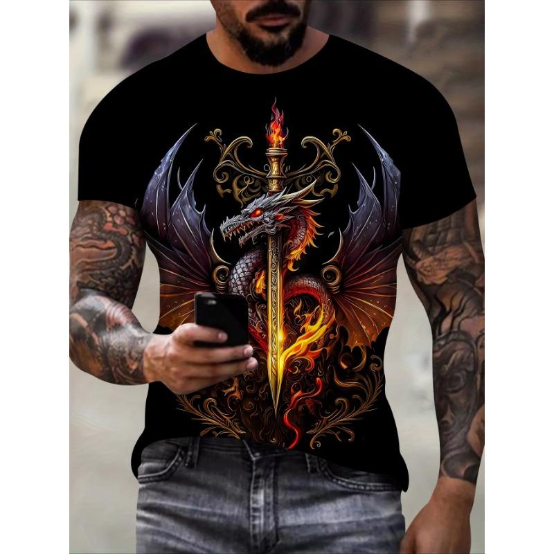 New 3D T-shirt for Men's Hip Hop Short Sleeve Top, Fire Ball Harajuku Men's T-shirt