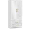 Bedroom Wardrobe with Mirror, 2 Drawers, 2 Doors, Hanging Rail, 80 x 50 x 180 cm, White