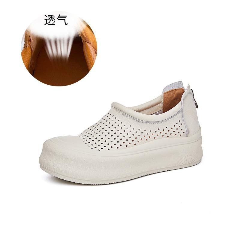 Leather little white shoes women's summer new hollow breathable casual shoes thick-soled versatile height-increasing shoes retro women's shoes