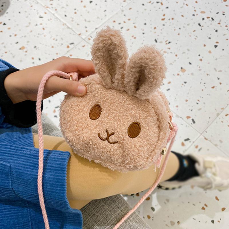 Children's Cute Plush Bunny Bag Girls Waist Bag Gradient Color Chest Bags Autumn winter Child Waist Belt Bag Cartoons Purse