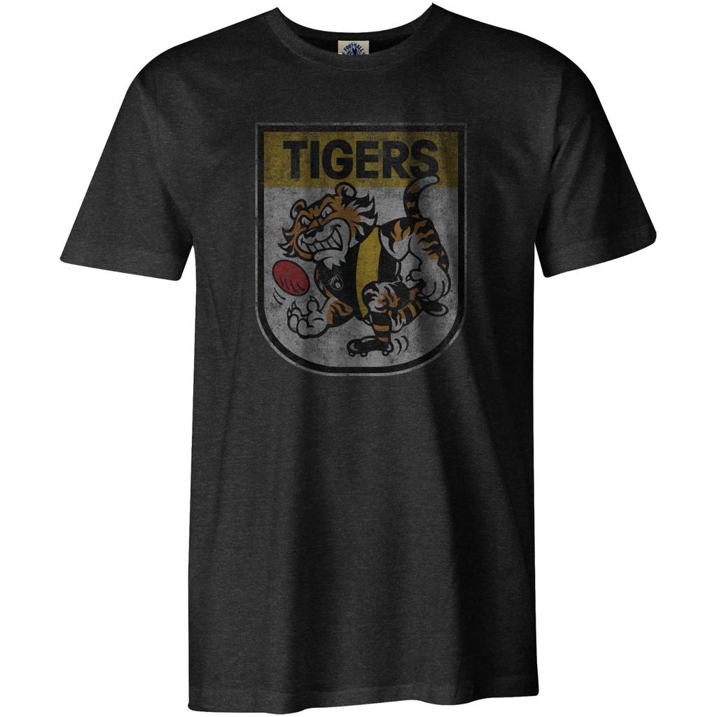 Richmond Tigers AFL FE1789S Mens Retro 90's Mascot Short Sleeve T Shirt New