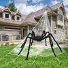 Halloween Spider Props Decoration 50'' Giant Scary Spider+200'' Triangular Giant Spider Web for Halloween Yard Lawn Party Decor