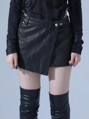 Dilettantism Pigment Vintage Vegan Leather Wrap Skirt (Bk)
