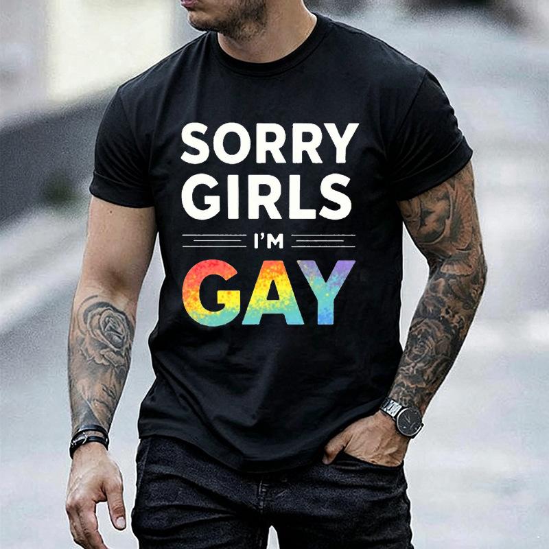 Unisexs Short Sleeve T Shirt Sorry Girls Im Gay Rainbow Graphic Tee Pride Lgbtq Casual Crew Neck Tops For Festival Daily Wear