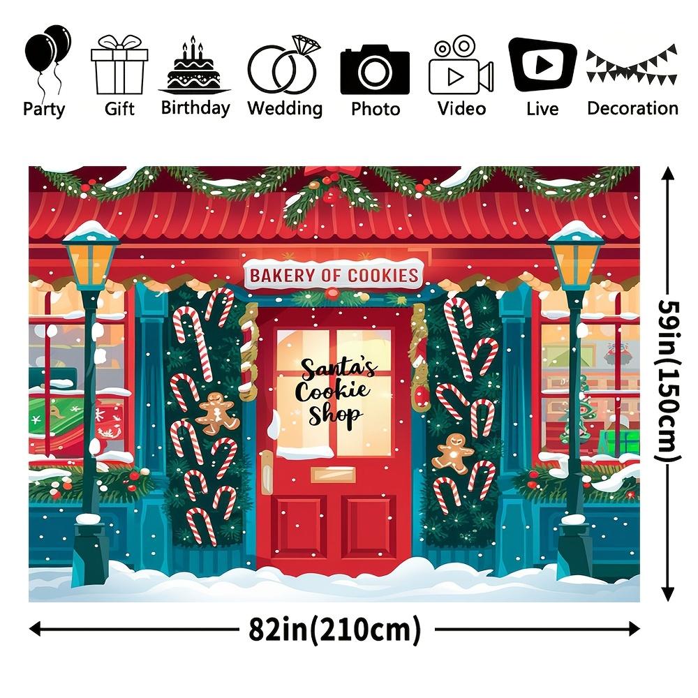 1Pcs Christmas Bakery Storefront Decoration Background Winter Backdrop For Photo Studio Photo Booth Party