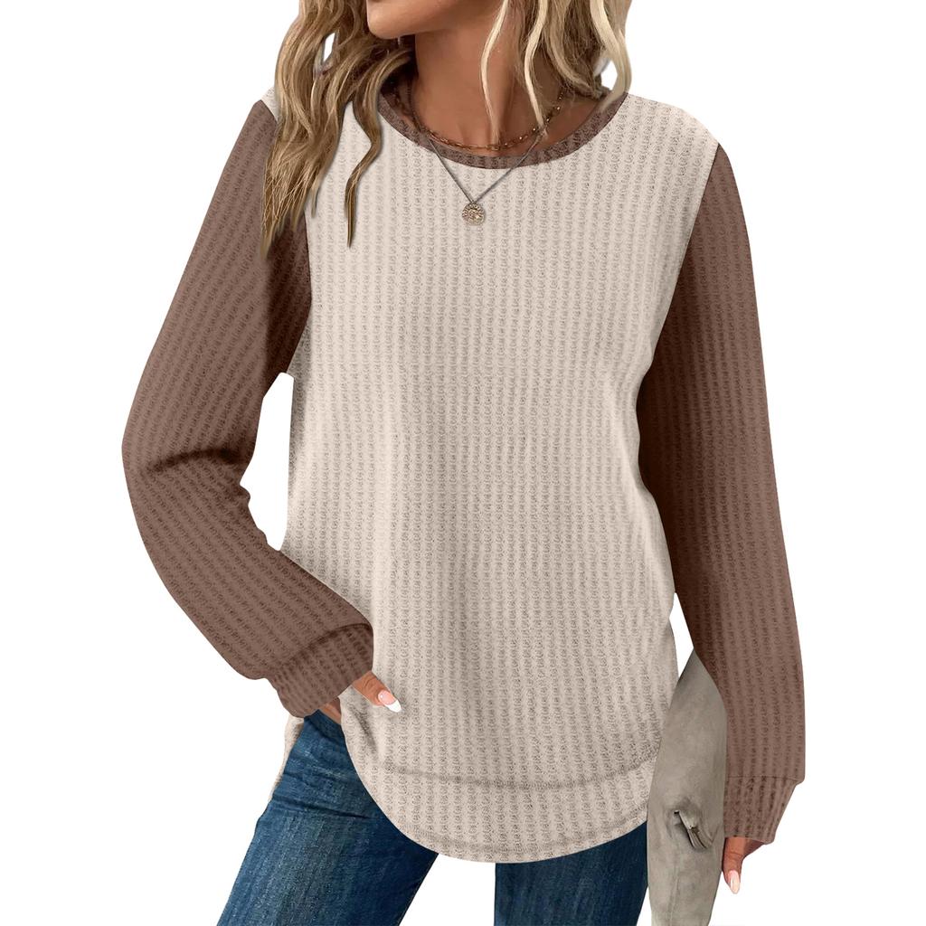 Women's Plaid Print Round Neck Long Sleeve Casual Loose Top