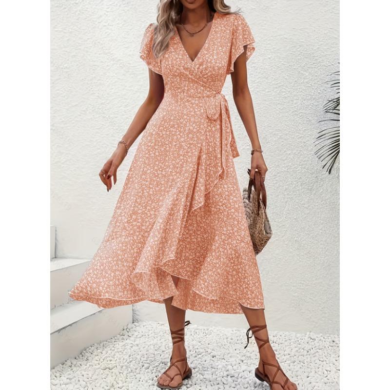 Small floral V-neck cardigan strap short sleeve bohemian pendulum vacation even