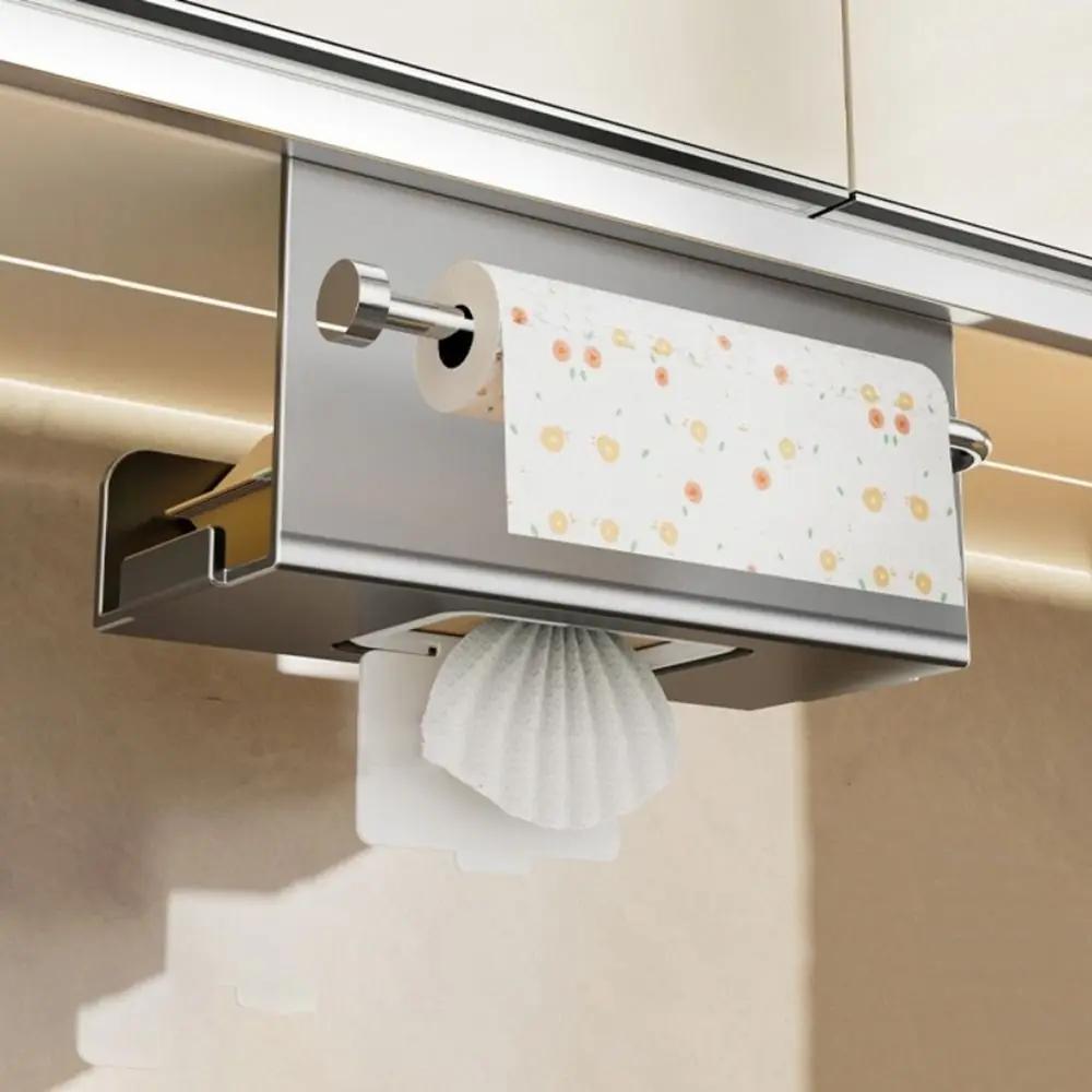 Wall Mounted Tissue Box With Storage Shelf Kitchen Roll Dispenser For Cling Film Towels and Seasoning Jars Space Saving