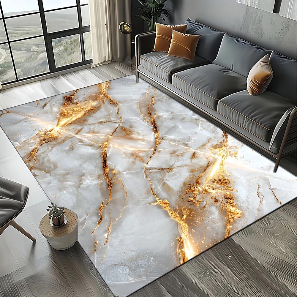 2025 New Style Fashion Marble Black White Gold Stone Carpet Rug for Living Room Bedroom Home Sofa Decoration,Non-slip Floor Mat