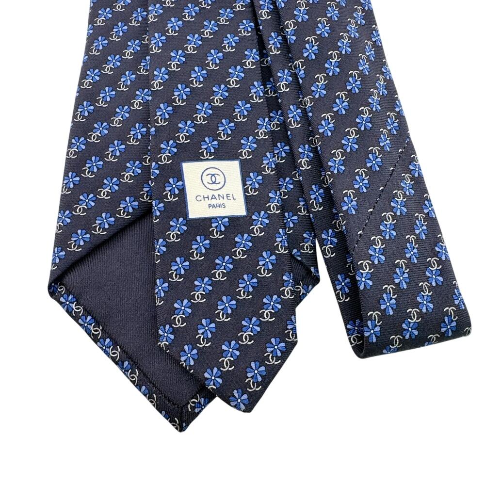 Chanel COCO Mark Business Commuting Flour Silk Tie Navy Silk Used