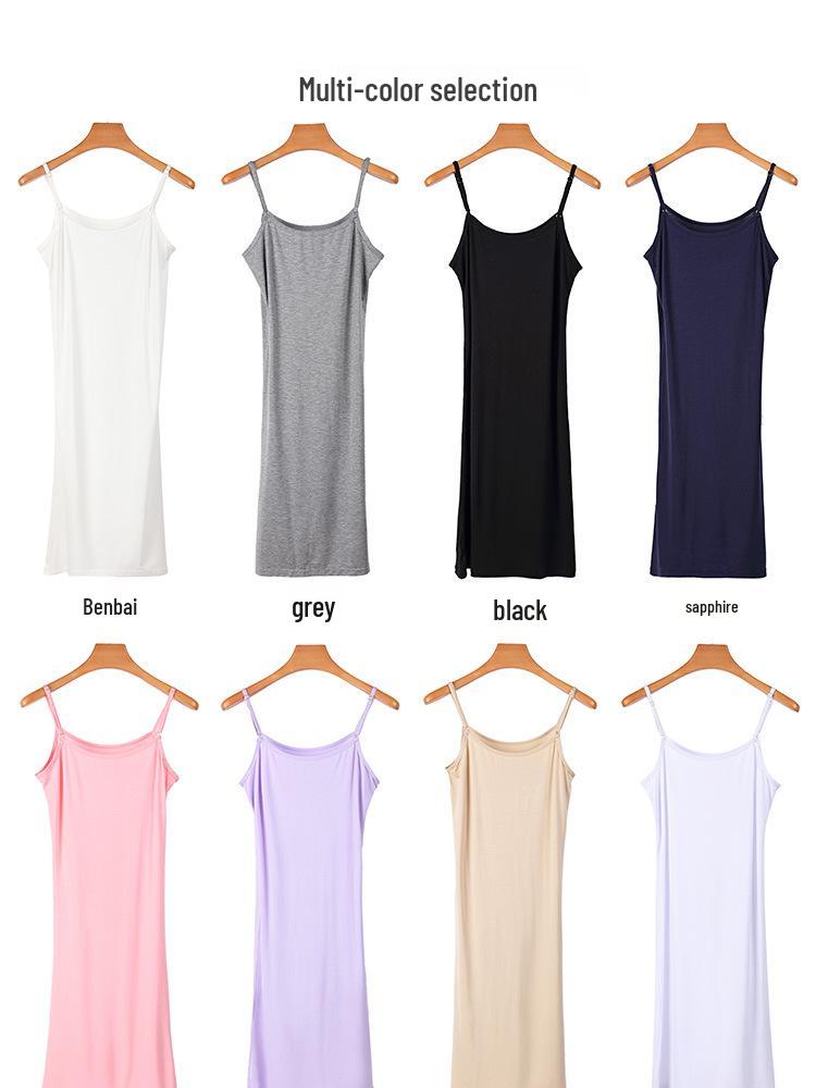Women's Modal Spaghetti Strap Summer Dress: Anti-See-Through Lining, Slimming Body Shaping, Mid-Length, Ideal as Base Layer or Inner Wear.
