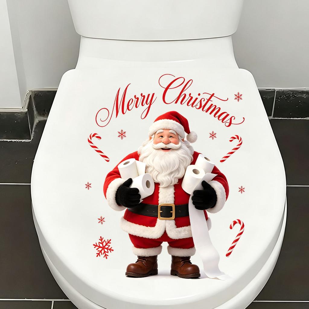 Santa Claus Holding Toilet Roll Cover Stickers for Holiday Decoration In The Bathroom