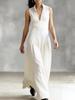 Elegant Black Sleeveless V-Neck Waist-Cinched Long Dress with Wide Hem - Perfect for Commuting and Evening Events.