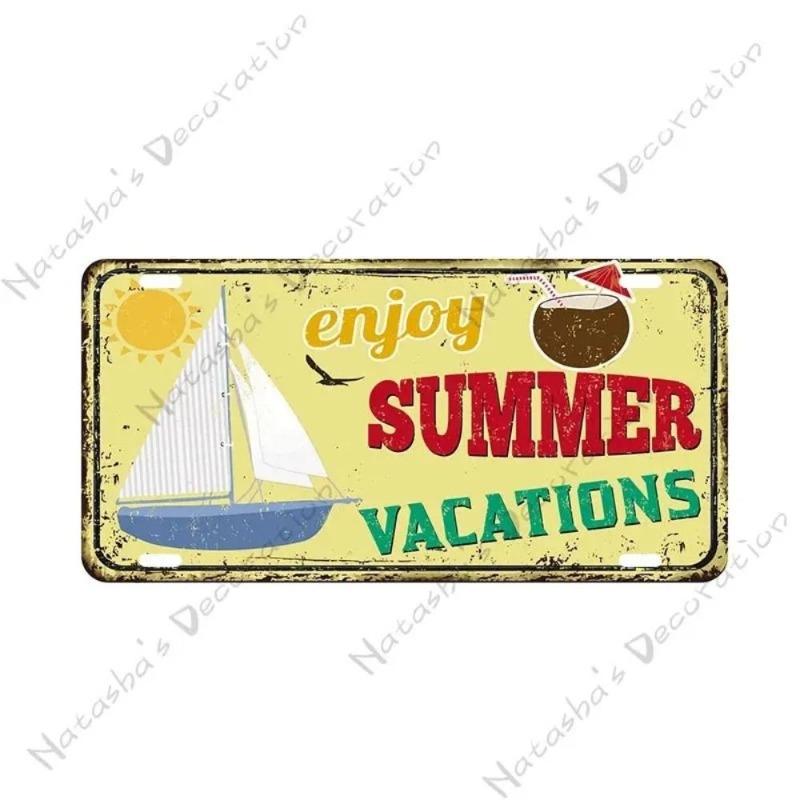 Beach Summer Surf License Plate, Metal Wall Decor 30x15cm