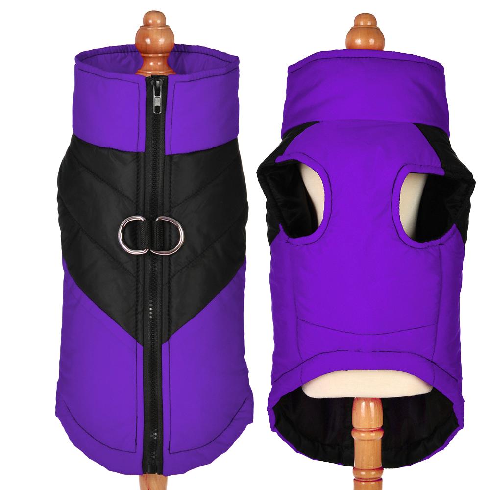 

Warm Pet Jacket With D-ring Warm Dog Vest For Winter For Small Medium Dogs Cats Waterproof Puppy Coat With High Collar Schnauzer XS фиолетовый