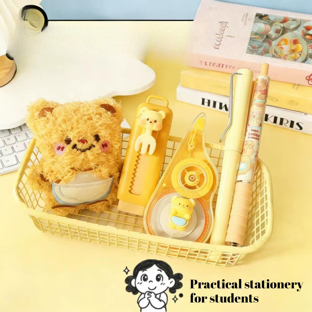 

Cute Bear Panada Shape Stationery Set Functional Correction Tape with Design, Animal School Pencils Pendant, Plush and Eraser for Students жёлтый