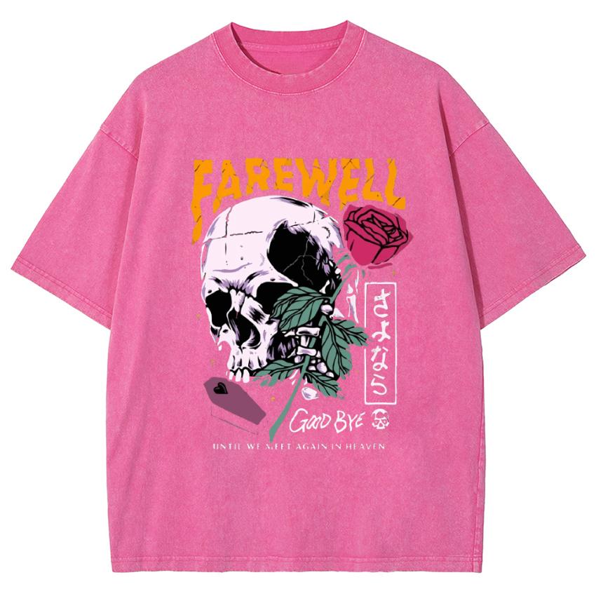 T-shirt da Donna Lavata Stampa Teschio Rosa Romantico Vestibilità Larga Oversize Unisex Manica Corta Estiva Vendita Top Retro Street