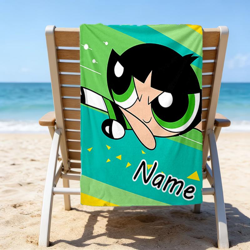 1pc The Powerpuff Girls10 Beach Towel with Custom Name, Beach/Swimming/Bath/Picnic/Camping Towel, Suitable for Seaside Beaches