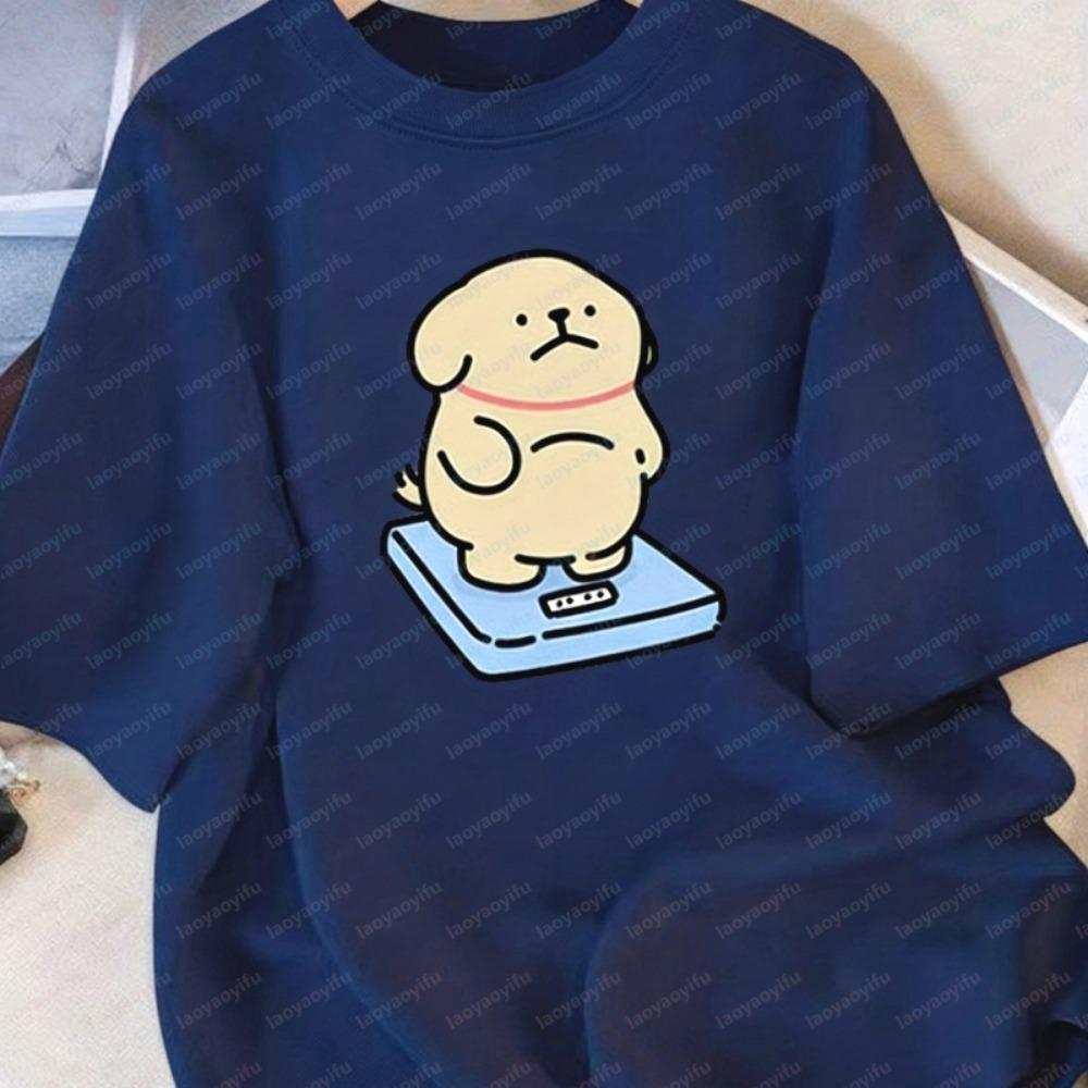 Casual Short-Sleeved Cotton T-Shirt  Round-Neck Cute Cartoon Puppy Graphic Tee Breathable Versatile Casual Wear Women Clothing