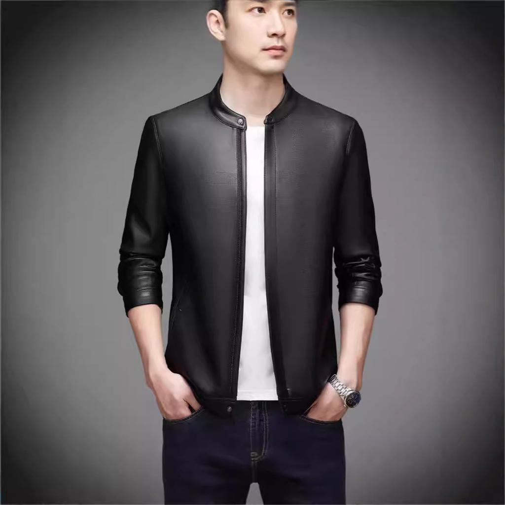 New Breathable Leather Men's Sheepskin Soft Leather Jacket Spot Stand Collar Young and Middle-aged Business Casual Jacket