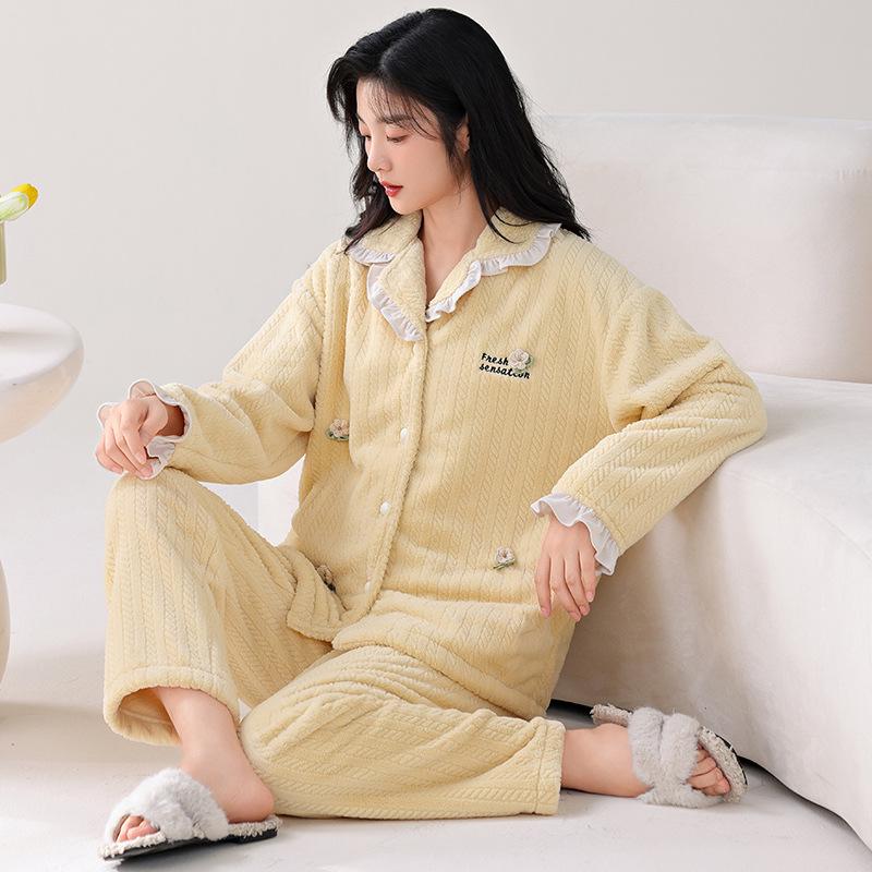 Winter Pajamas Women'S Coral Fleece Fleece Thickened Autumn And Winter Flannel Age-Reducing Loungewear Winter