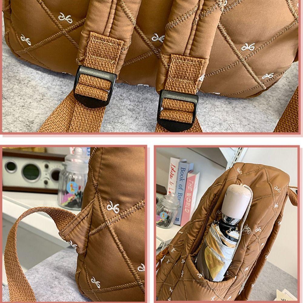 Embroidery Embroidered Bow Backpack Preppy Style Students School Bag Nylon Backpack Outdoor