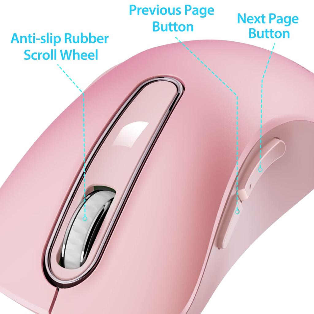 memzuoix Wireless Ergonomic 1400DPI Optical Instant Insertion USB Receiver 5 Compatible with Chrome Pink Mouse, 2.4GHz, Design, Long-Term Use,