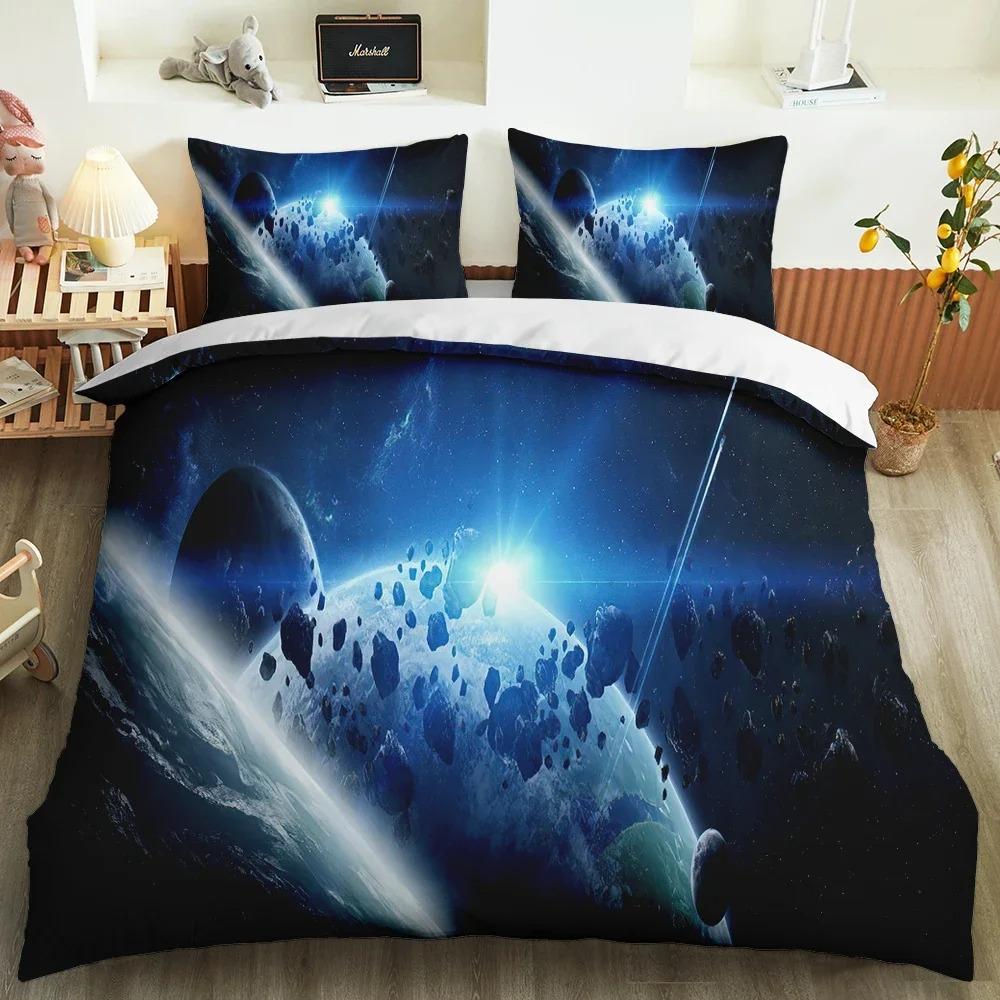 Galaxy Universe King Queen Duvet Cover Planet Outer Space Bedding Set Solar System Comforter Cover Sky Polyester Quilt Cover