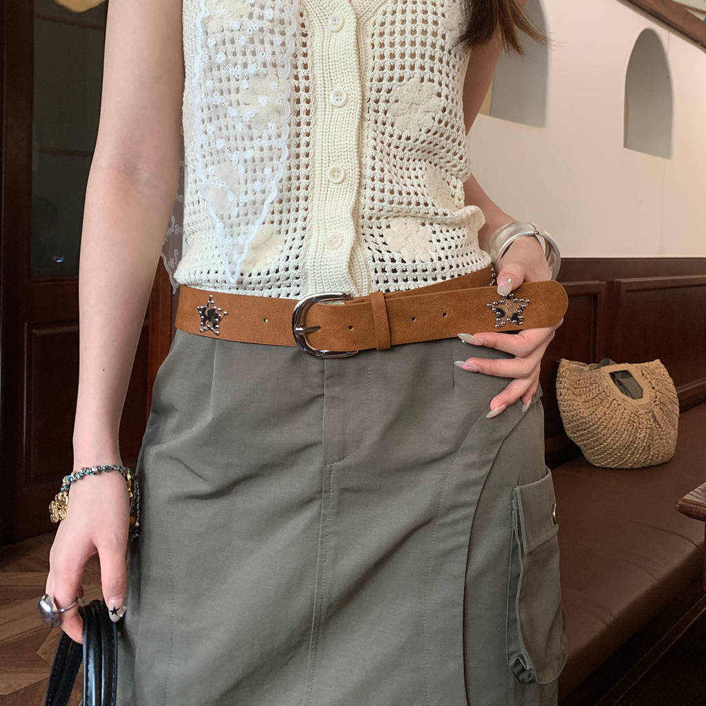 Bohemian Style Leather Belt For Women With Metal Studs And Embellishments For Casual Wear