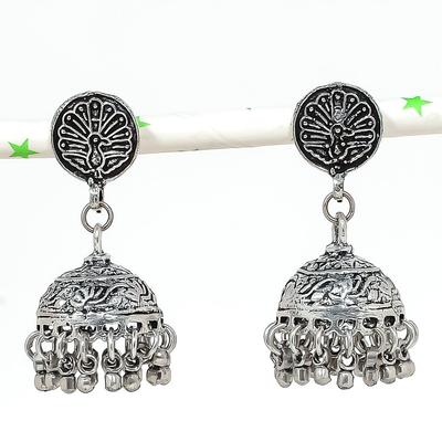 Natural Indian Look Jhumki Gemstone Silver Tribal Bali Earring 1.85" n4C67