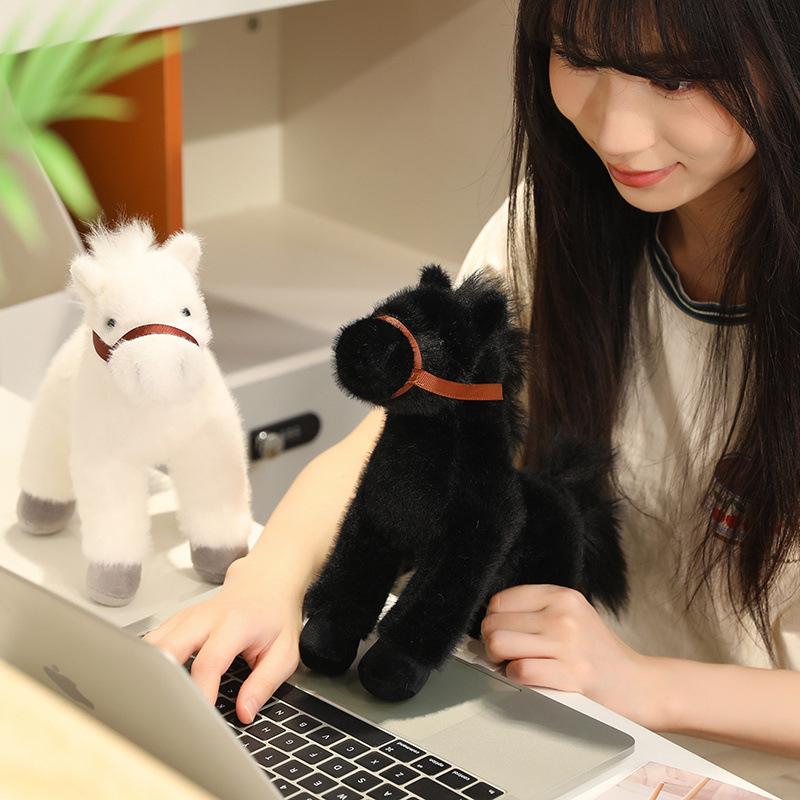 Cross-border Simulation Plush Pony: White Dragon, Black Horse, White Horse Dolls - Gift for Boys and Children