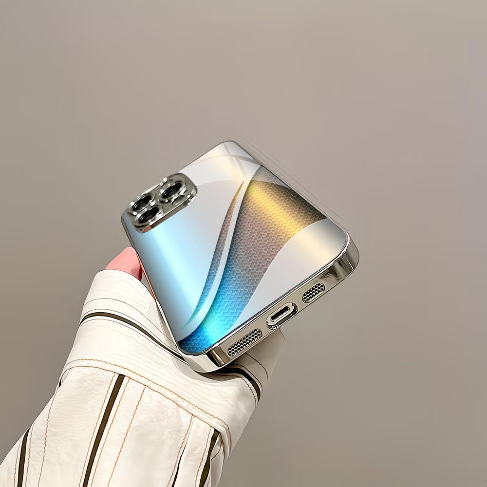 Gradient blue light electroplated silver glass phone case suitable for iPhone 17 16 15 14 13 12 11Pro/Max/Plus scratch resistant