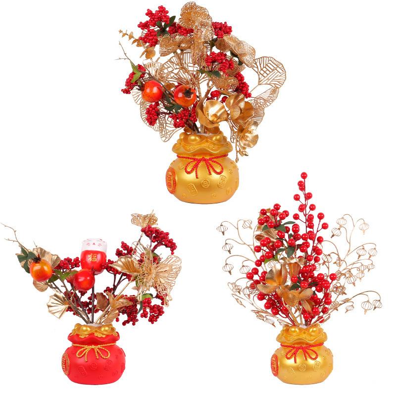 Golden Lucky Bag Flower Pot New Year'S Ornament Year Of The Dragon Housewarming Gift Lucky Bag Home Ornament