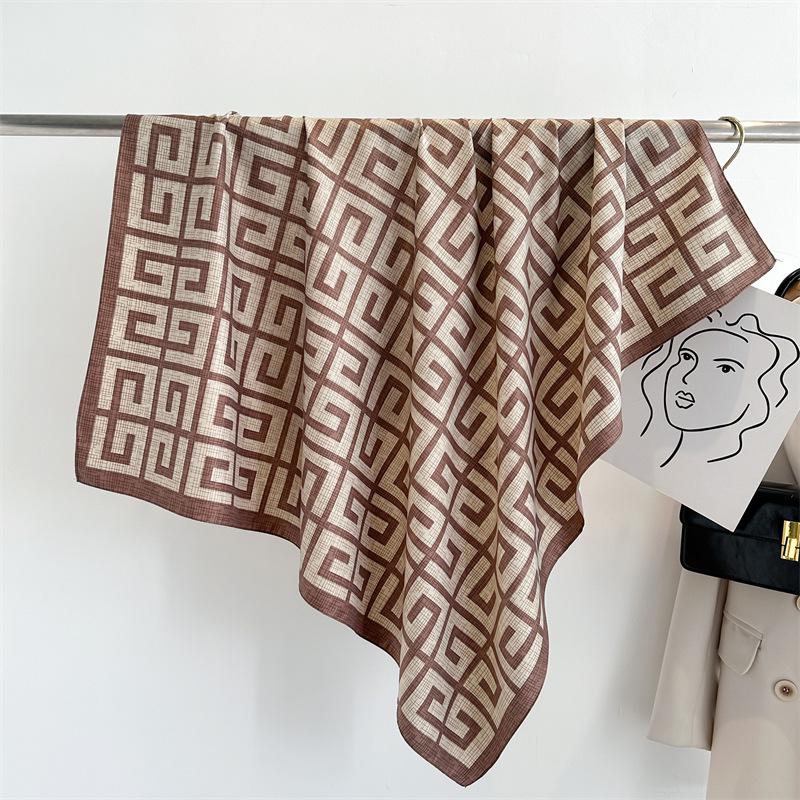 Striped Twill Silk Scarf: Large Square Shawl & Sunscreen Travel Headscarf - 90cm, Perfect for Spring & Autumn