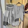 Women's Tops, Printed Pants, Two-piece Suit, Elastic Belt, Summer Shirt Suit with Uneven Hem