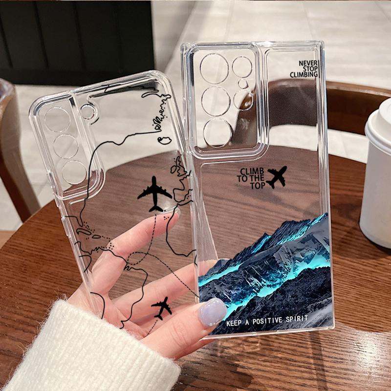Snow Mountain Travel Map Print Phone Case For Samsung Galaxy S26 S25 S24 S23 Ultra S22 Plus S24 S21 FE S25 Edge Clear Soft Cover