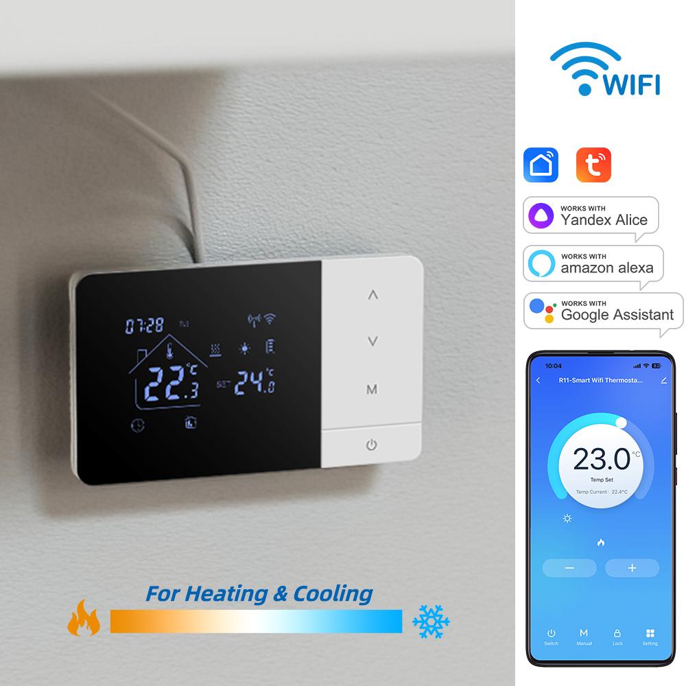 Smart Tuya WiFi Thermostat for Gas Boiler Heating /Cooling Powered by Battery/USB Works With Alexa Google Home Daily Programable