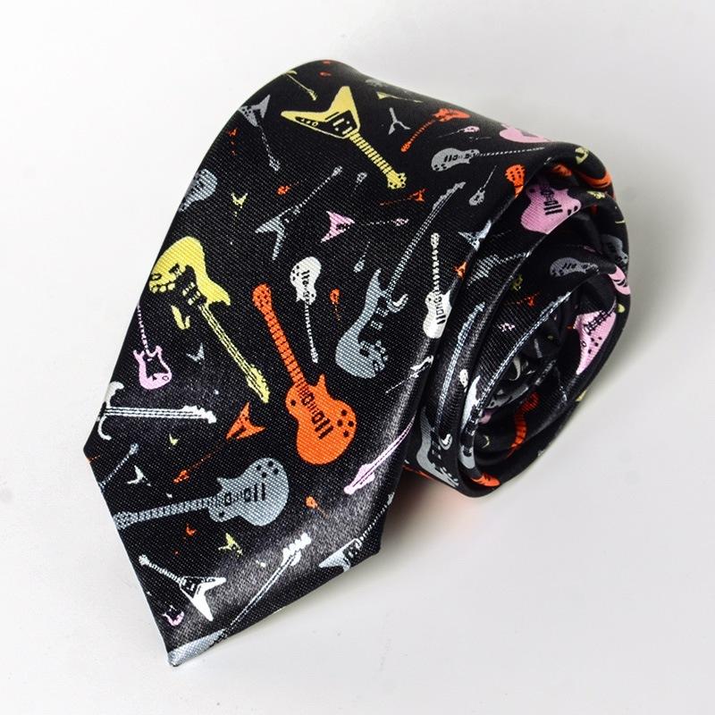 Classic Musical Notes Printed Tie Silky Narrow Neckties Slim Smooth Piano Guitar Necktie Simple Elegant Trendy Unisex Ties Gift