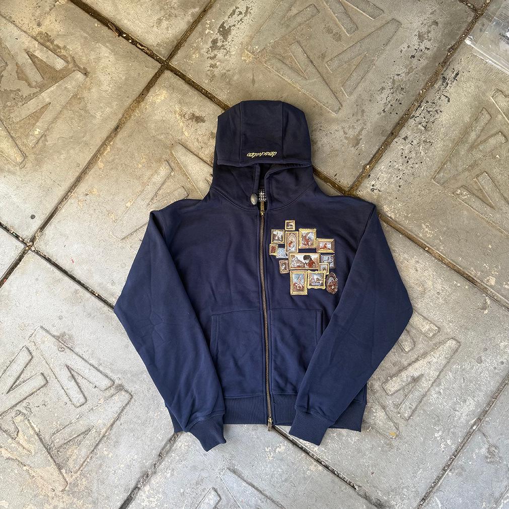 Derschutze American Gallery Embroidered Hoodie Zipper Cardigan Large