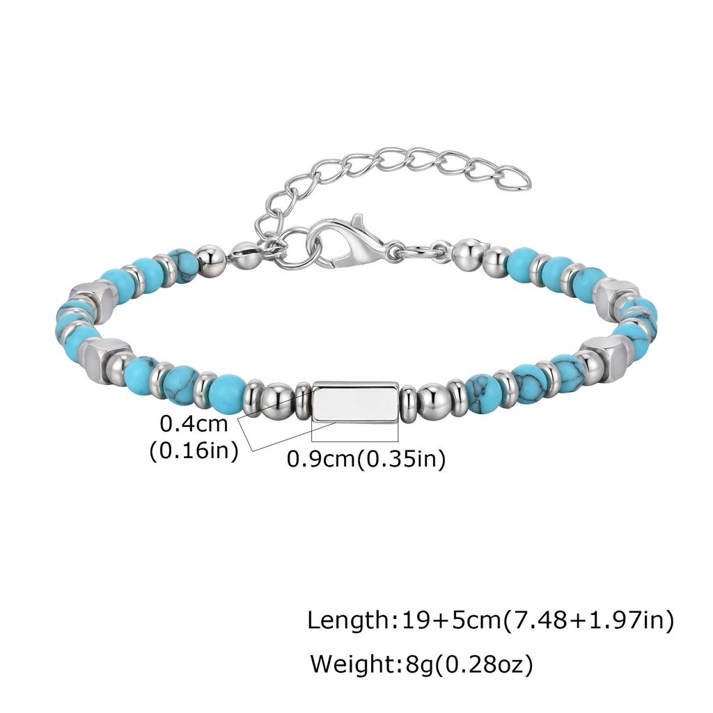 Crystal Wheel Beaded Bracelet for Men Boys,Stainless Steel Tube Natural Stone Wristband,Stylish Bohemian Jewelry Gift