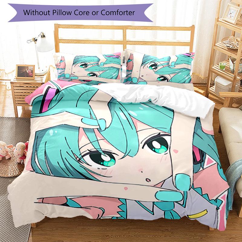 Set Biancheria da Letto con Fantasia Hatsune Miku 3 Pezzi Set Copripiumino include Copripiumino & Federe, Decorazione Camera da Letto Perfetta per Tutte le Stagioni & Regalo