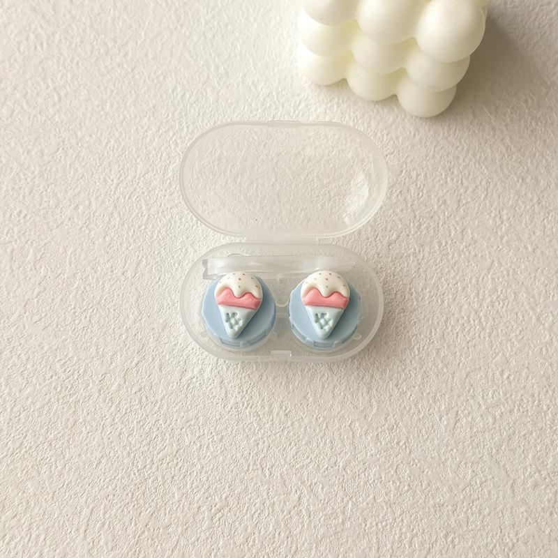 Women Contact Lense Kit Holder Container Cute Ice Cream Shape Contact Lens Case for Travel Party with Lenses Tweezers Gift