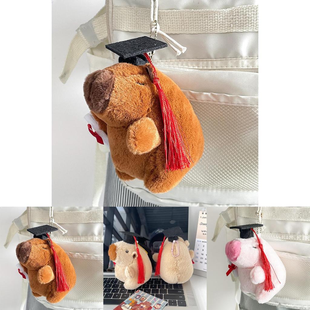 Cute Graduation Cap Capybara Stuffed Animal Bag Charm For Throwing Graduation Season