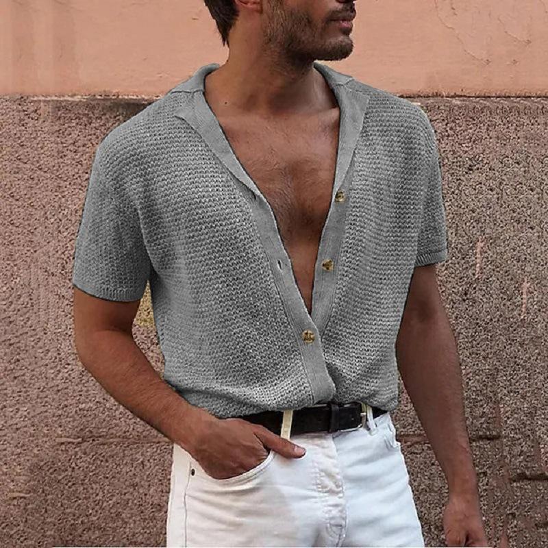 Fashionable Men's Casual Shirt Top with Single-breasted Buttons
