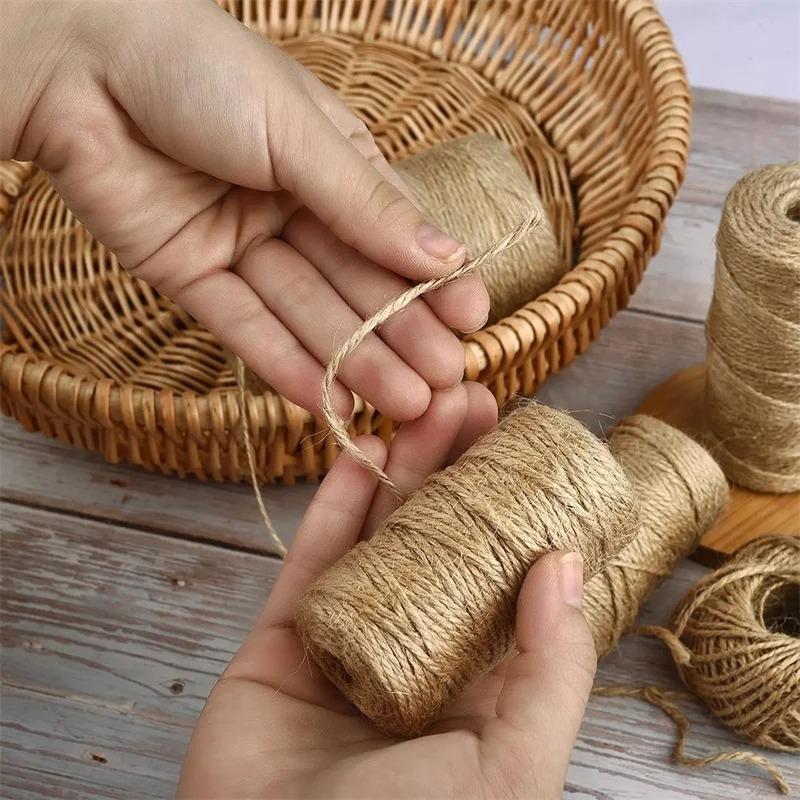 Natural Unbleached Jute Rope 50/80/100m Twine 1-2mm for Crafts Gift Wrapping Garden Tying Home Decor Wedding & Party Decoration