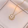 Women's Japanese Korean Folding Fashion Two-Wearing Four-Leaf Flower Heart-to-Heart Clavicle Necklace Zircon Copper Water-Wave
