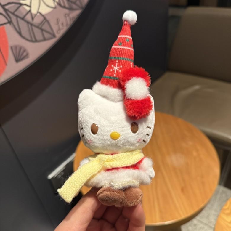 Sanrio Hello Kitty Christmas Hat Plush Keychain With Soft Short Plush For Girls