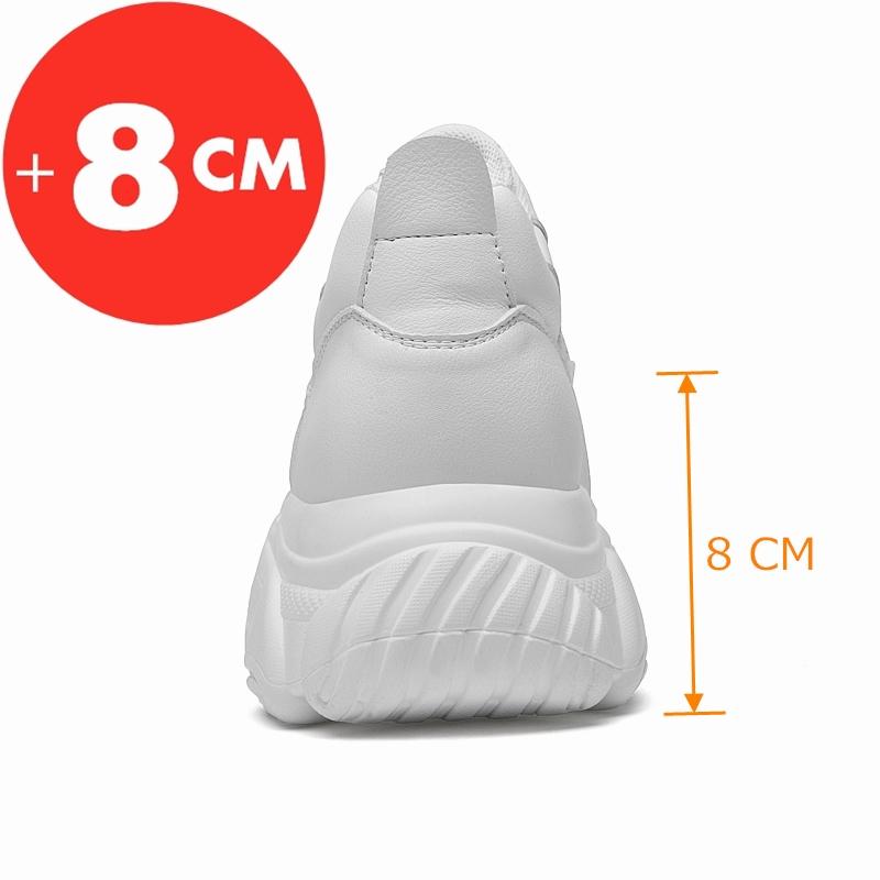 Genuine Leather Elevator Sneakers Man Height Increase Insole 8cm White Black Shoes Taller Men Leisure Fashion Shoes Taller Shoes