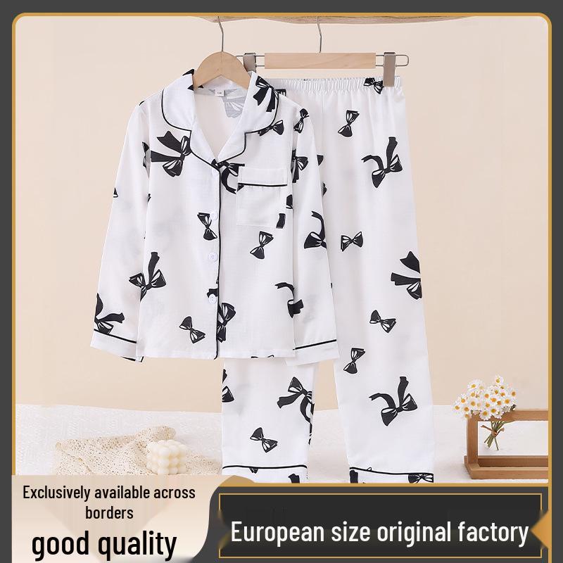 European & American Butterfly Print Girls Long Sleeve Pajamas with Pants 120cm